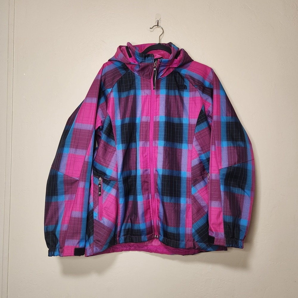The North Face Coat Womens Size XL Hooded Jacket Pink‎ Blue Plaid